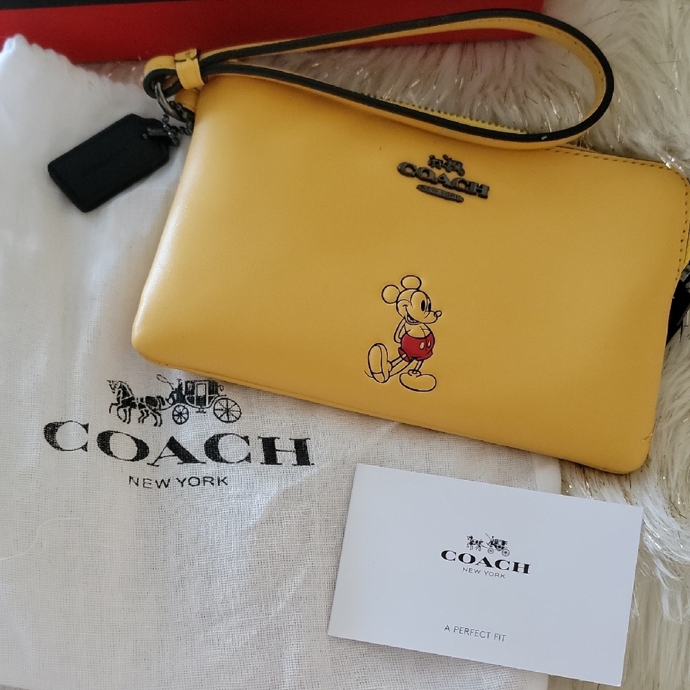 Coach X Disney Limited Edition Yellow Leather Mickey Mouse Wristlet